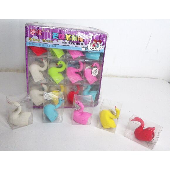 Swan Eraser & Pencil Sharpener Combo Multicolor Box of 24 GREAT FOR TEACHERS - Picture 2 of 10